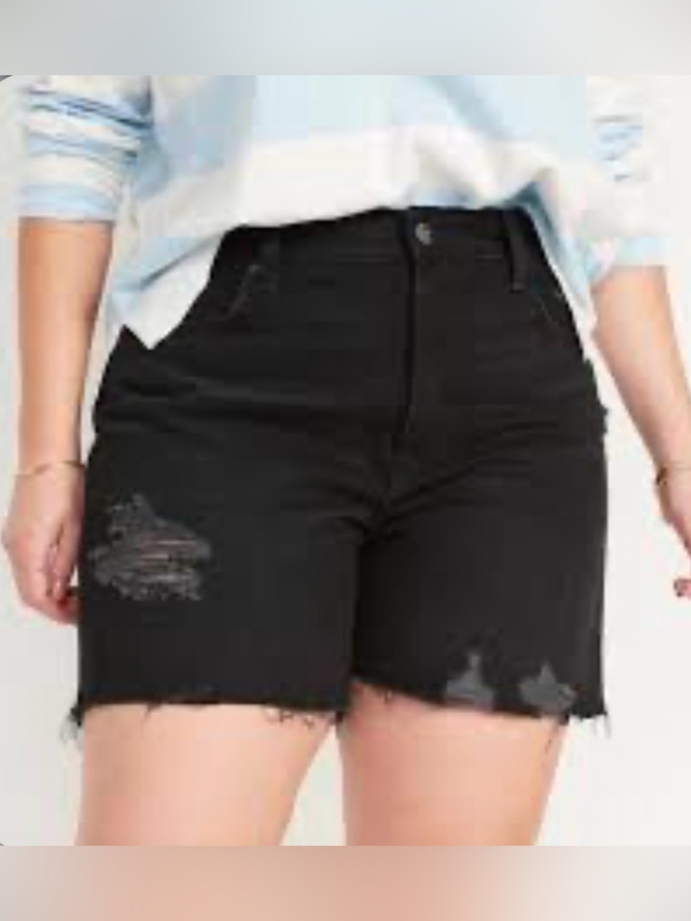 Old Navy High-Rise Slough straight 5” inseam black Distressed Denim shorts 8